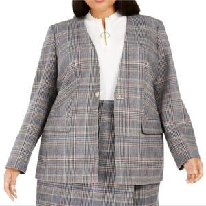 Calvin Klein Plaid Tweed Academia Faux Pocket Blazer Jacket Plus Size‎ 24 W New!